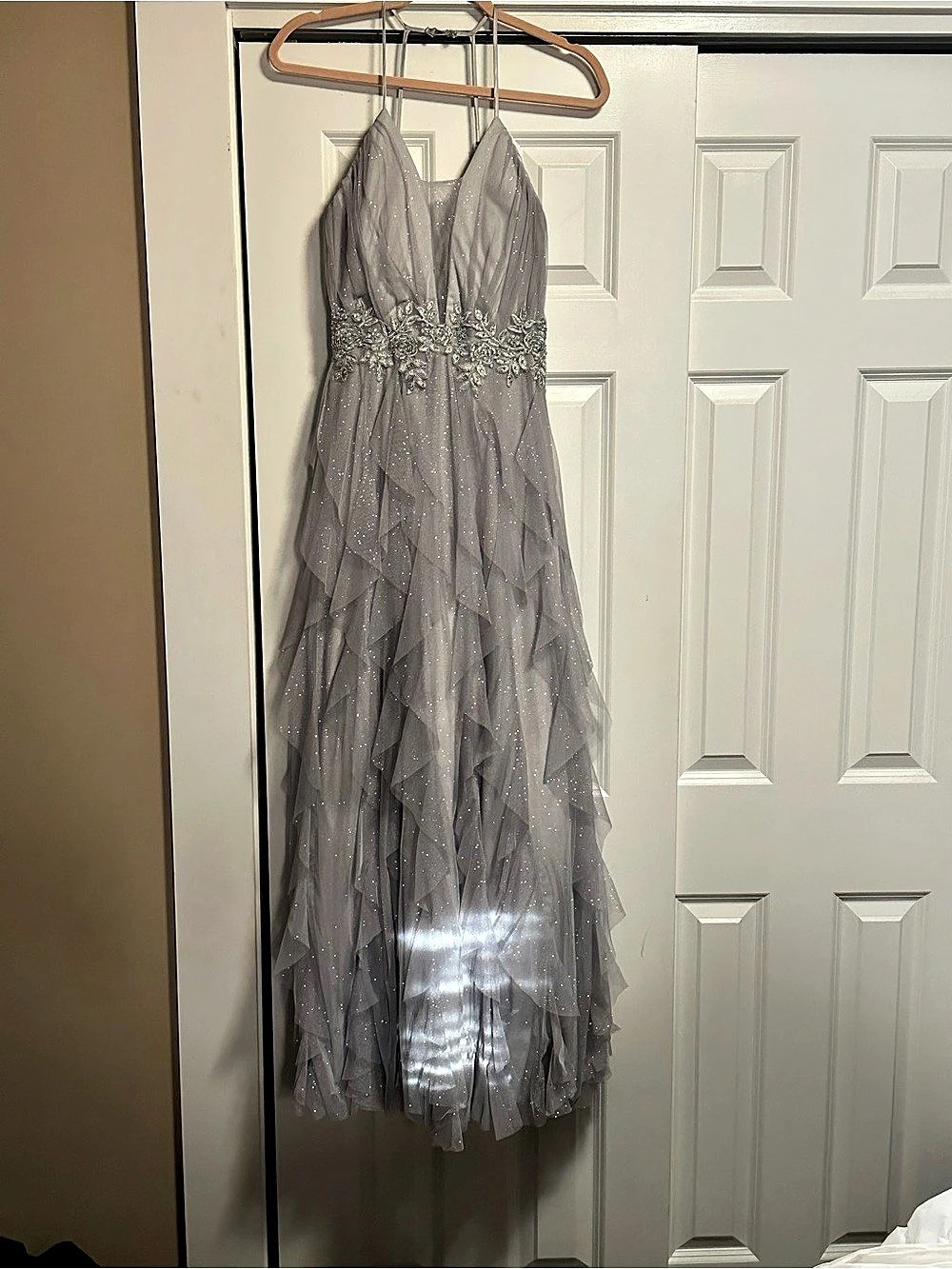 Gray Glitter Tulle Maxi Dress